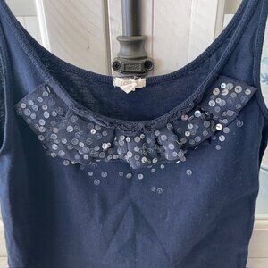 JCREW PERFECT FIT CHIFFON TANK CAMI NAVY BLUE SEQUINS RUFFLES #35123 PREOWNED S